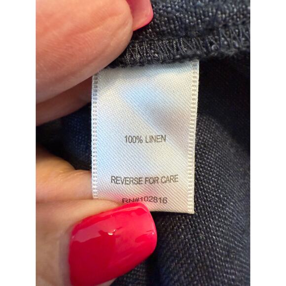 Women's Garnet Hill Navy Linen A-Line Mini Skirt With Pockets 100% Linen Size 14 - Picture 6 of 9